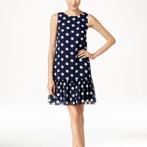 NWT TOMMY HILFIGER POLKA DOT RUFFLE-HEM SHIFT DRESS
